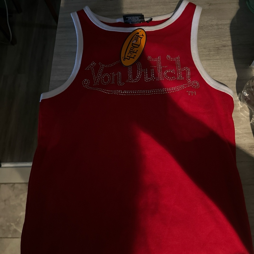 Von Dutch Kids Red Tank Top with Crystal Logo